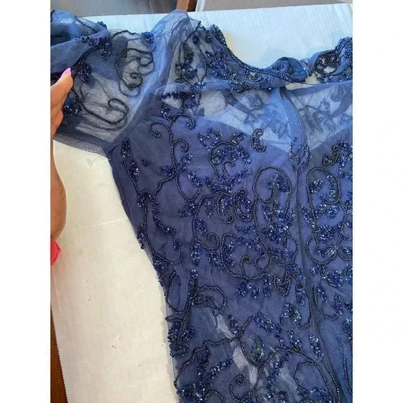 PISARRO NIGHTS Mesh Bead Embellished Gown- 8 - Picture 8 of 12